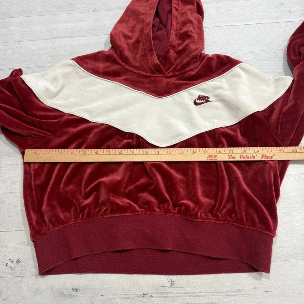 Nike Heritage Velour Hoodie burgundy red cropped women's‎ large